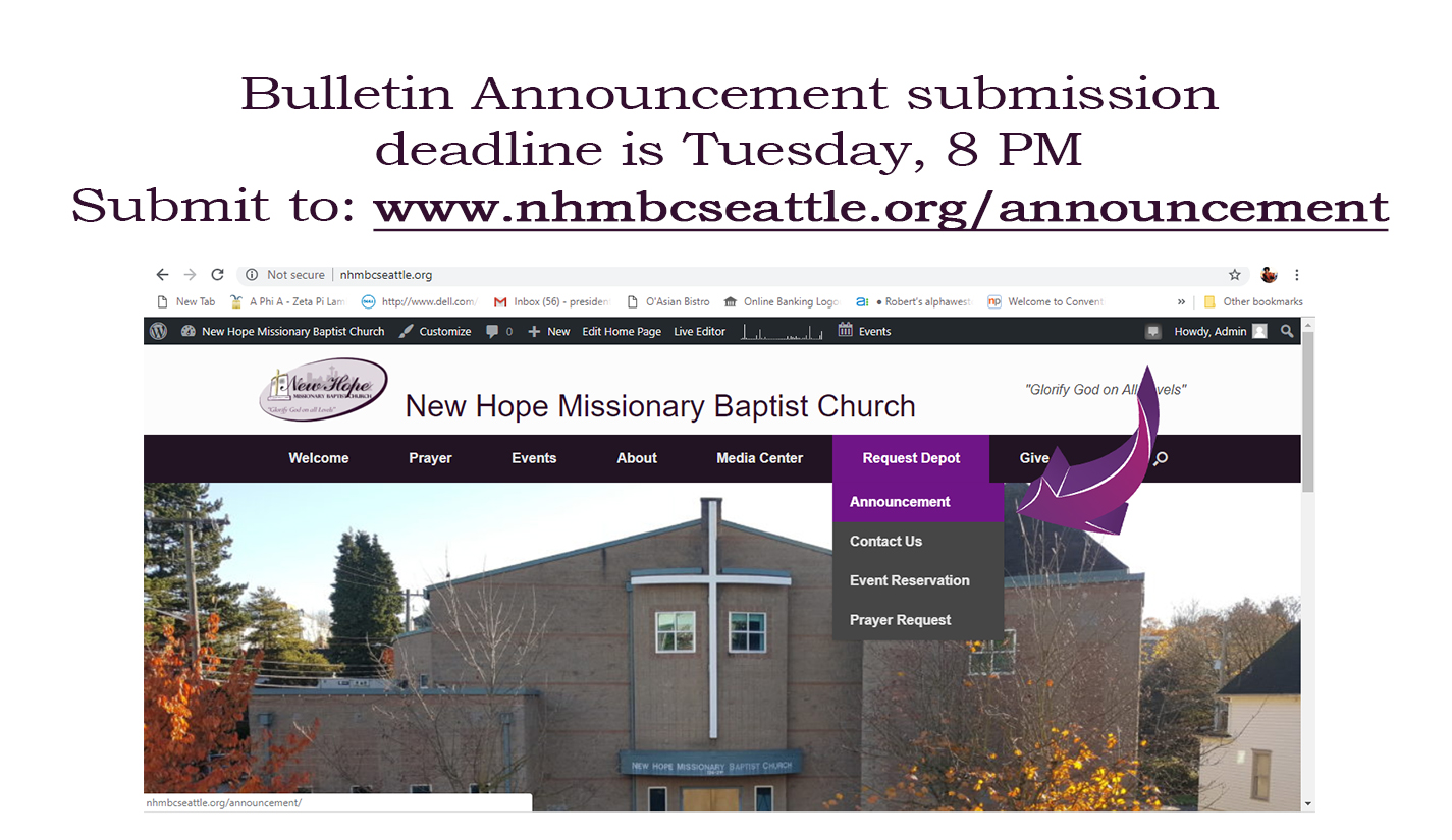 Announcement – New Hope Missionary Baptist Church